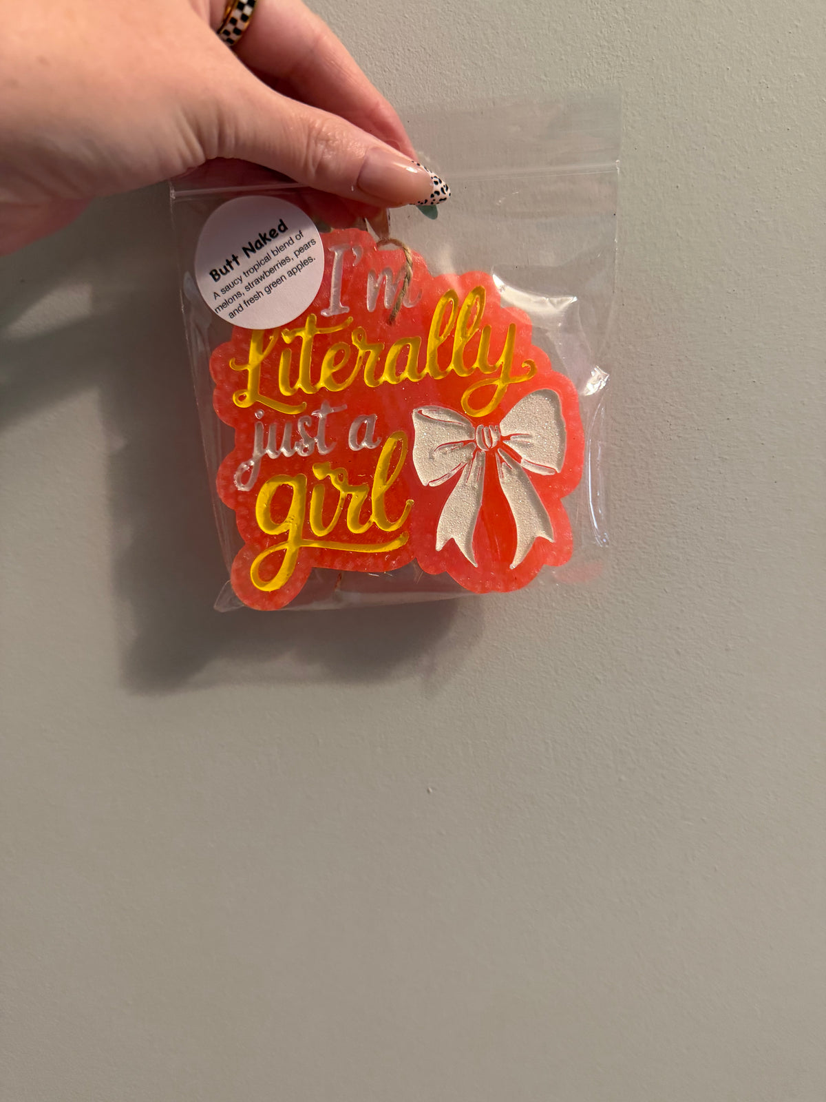I’m literally just a girl car freshie (orange)