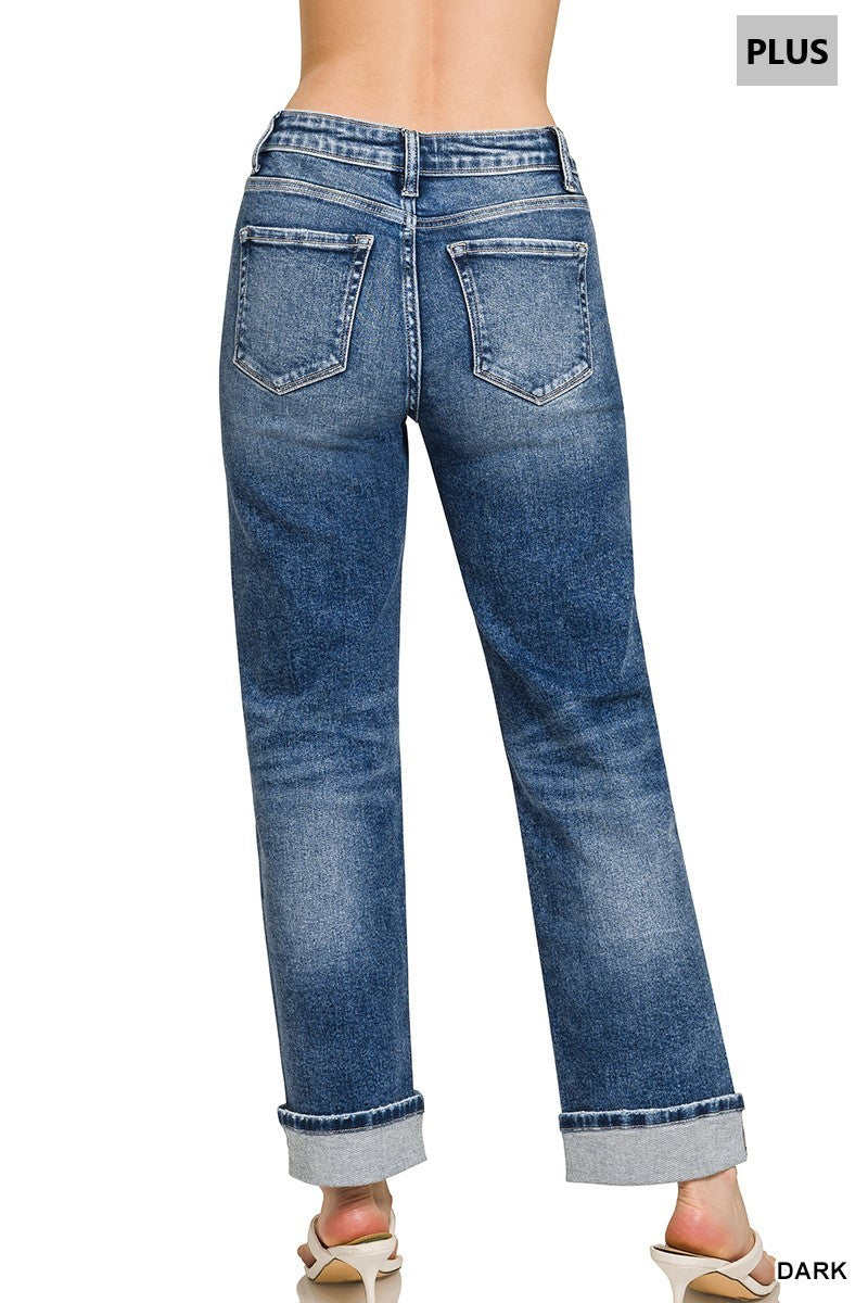 Plus Cuffed Straight Denim Pants
