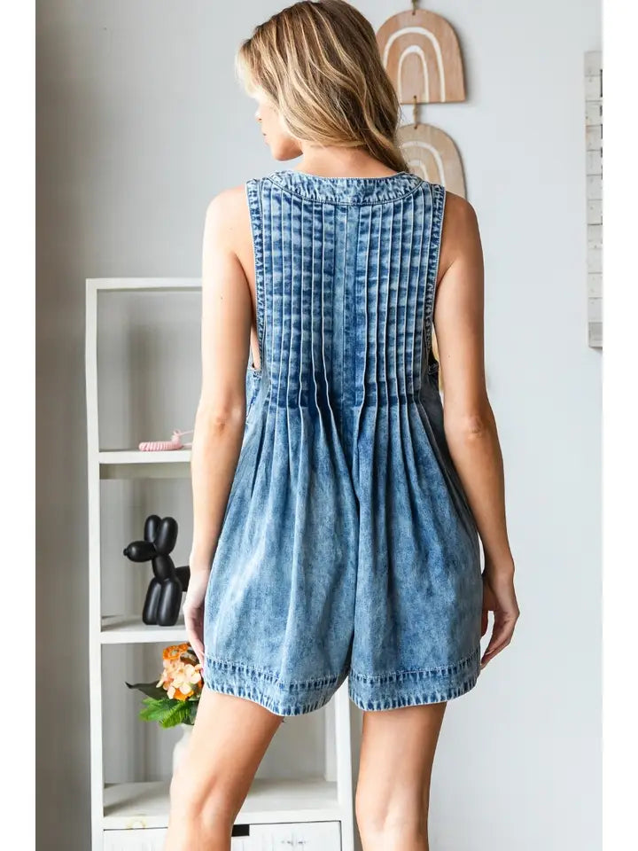 V Neck Sleeveless Denim Romper