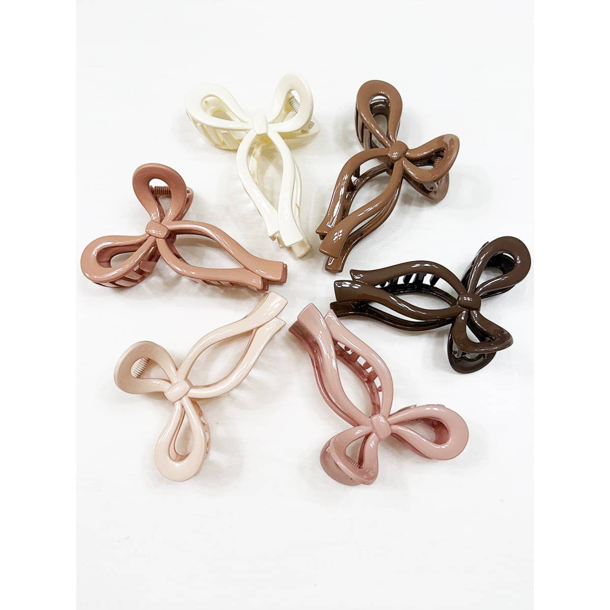 Glossy Neutral Tone Bow Shape Hair Claw