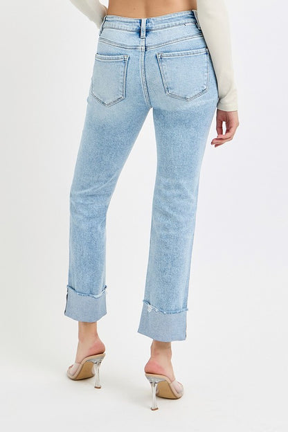 Risen cropped cuff jeans