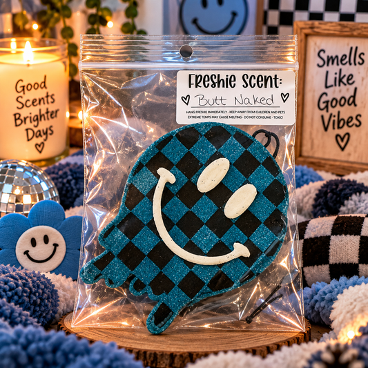 Checkered smiley car freshie ￼