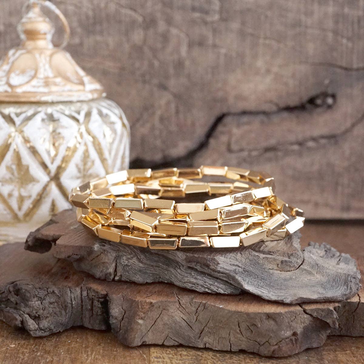 Light Gleam – Set of 5 Reflective Block Bead Bracelets