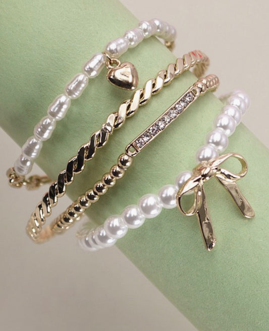 Bow pearl bangle set