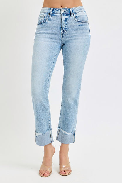 Risen cropped cuff jeans