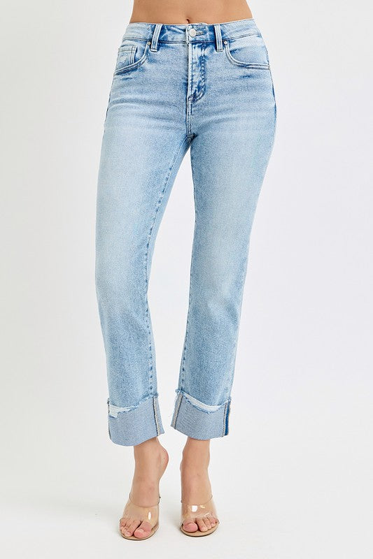 Risen cropped cuff jeans