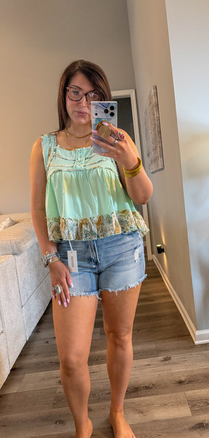 Sweet Mint Paisley Top