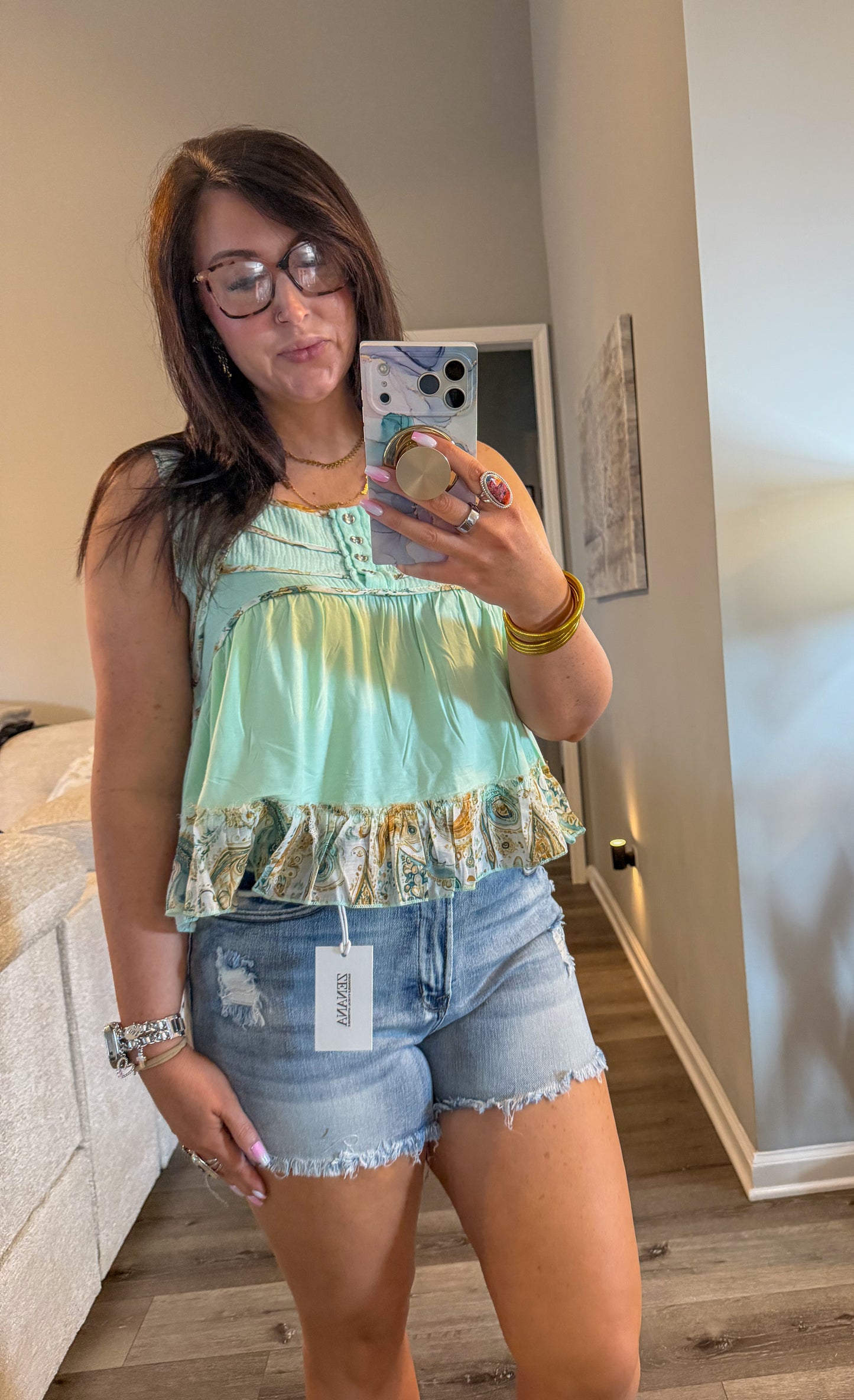 Sweet Mint Paisley Top