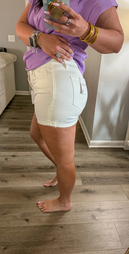 Raw Hem White Shorts
