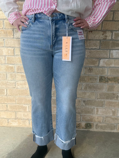 Risen cropped cuff jeans