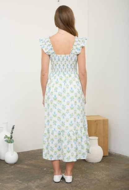 Smocked sleeveless midi dress