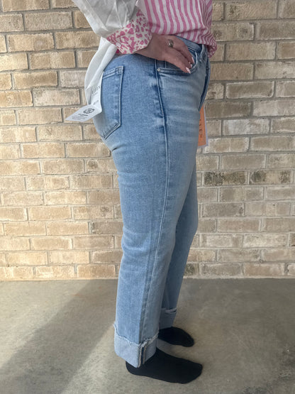Risen cropped cuff jeans