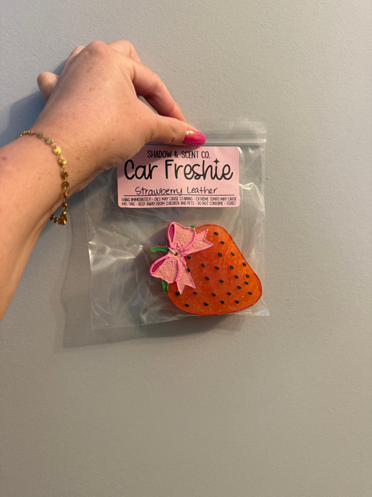 Strawberry leather car freshie ￼