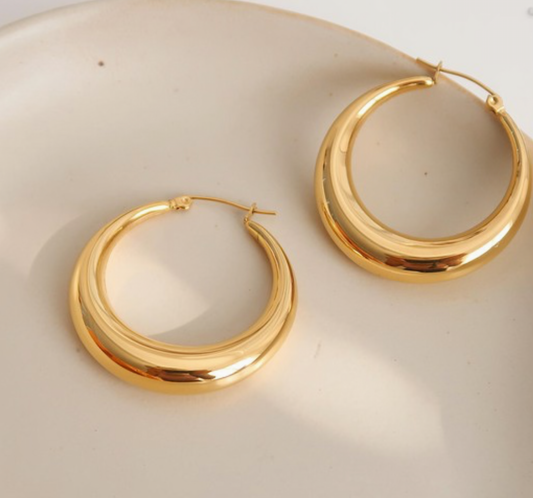 18K Non tarnish large hoop earrings