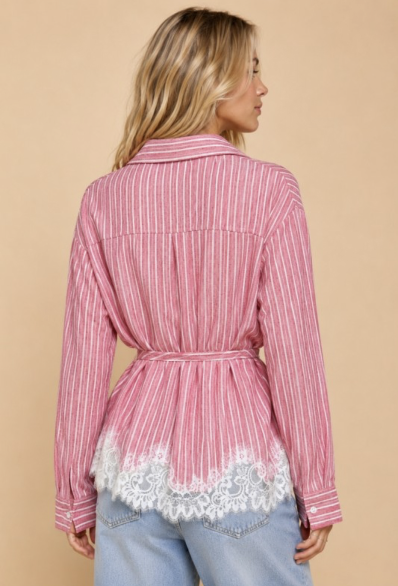 Blushing Belle Lace Button-Up