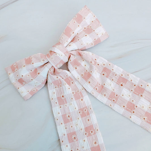 Daisy Picnic Gingham Bow Hair Clip
