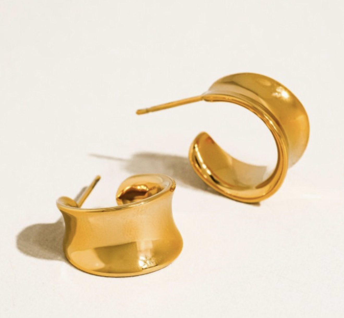 18K gold non tarnish dome hoop earrings