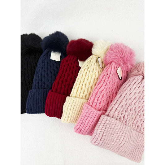 Double Layer Beanie with Pom Pom