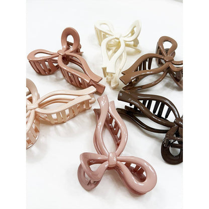 Glossy Neutral Tone Bow Shape Hair Claw