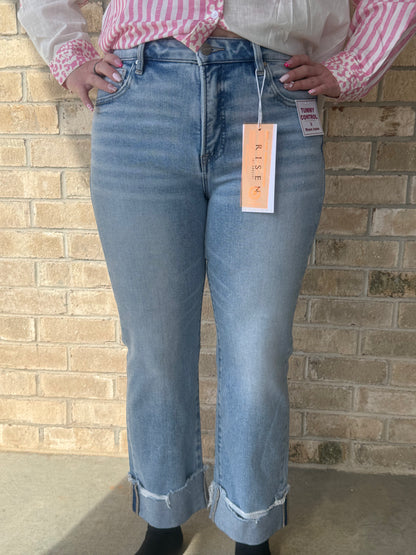 Risen cropped cuff jeans