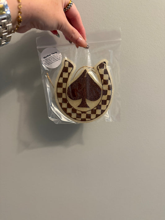 Horseshoe spade car freshie (brown)