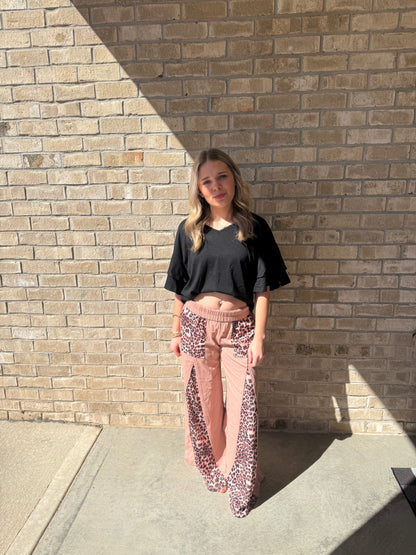 Leopard patchwork pants