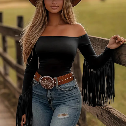 Midnight Rodeo Fringe Top