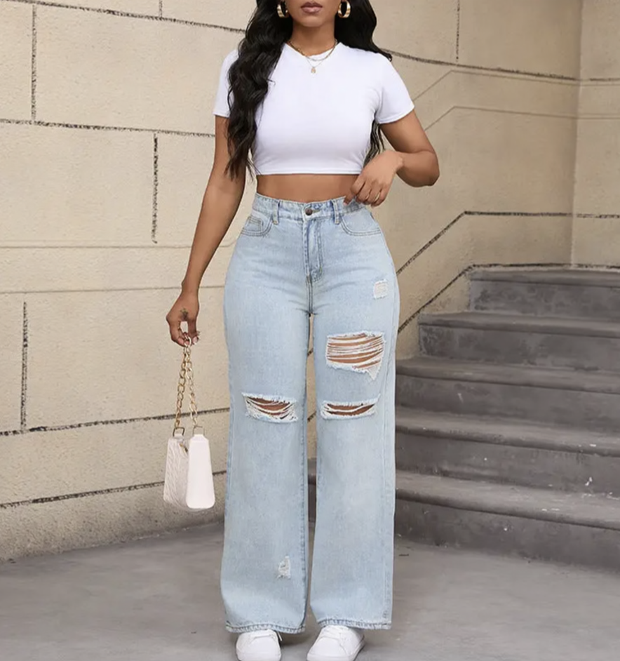 The Stevie Distressed Wide Leg Jeans