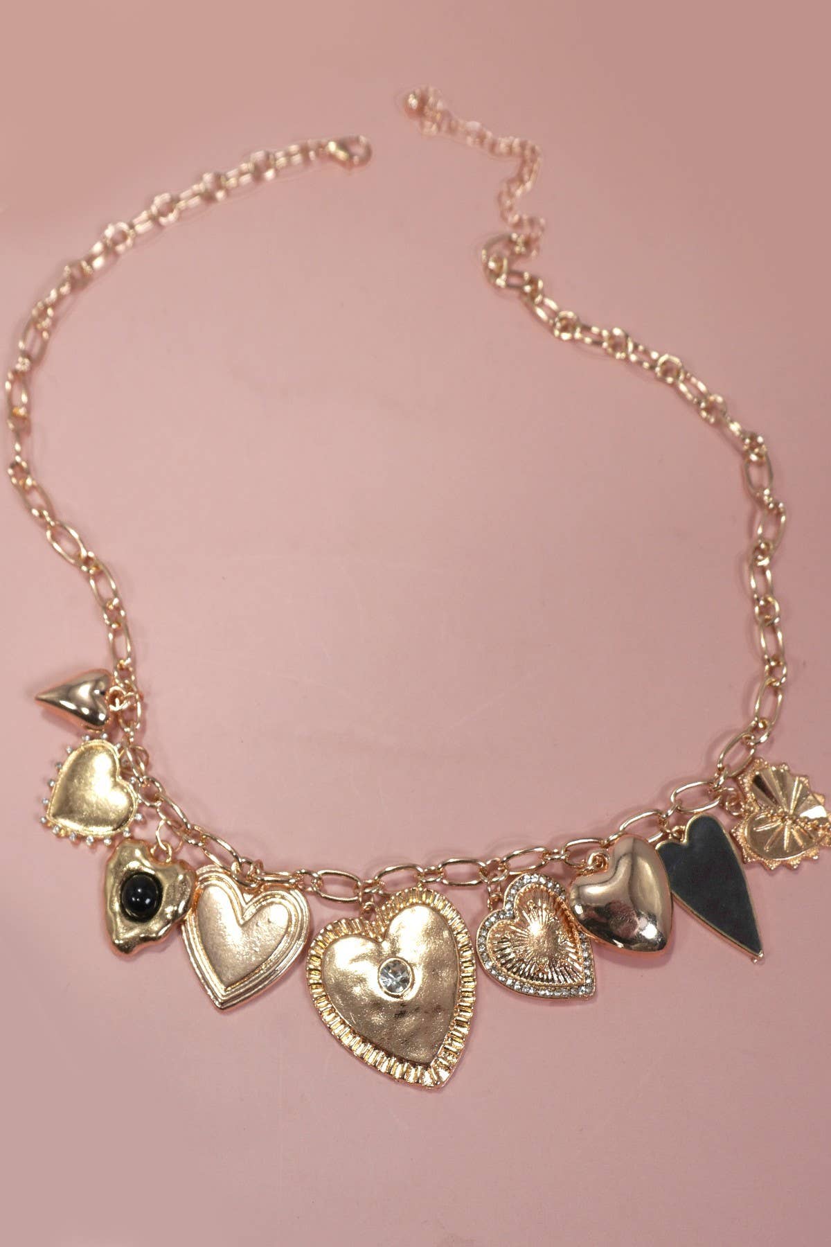 CHARM NECKLACE-MULTI BOLD HEART CHARM NECKLACE