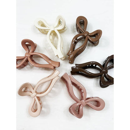 Glossy Neutral Tone Bow Shape Hair Claw