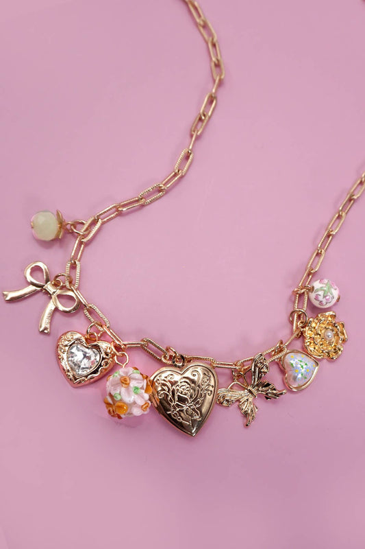 CHARM NECKLACE-HEART LOCKET BUTTERFLY BOW FLOWER | 80N91736