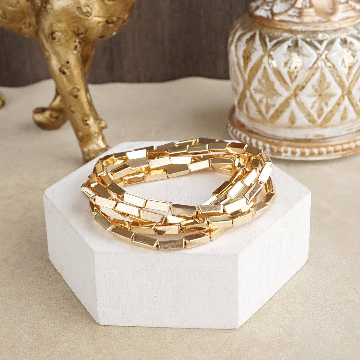 Light Gleam – Set of 5 Reflective Block Bead Bracelets
