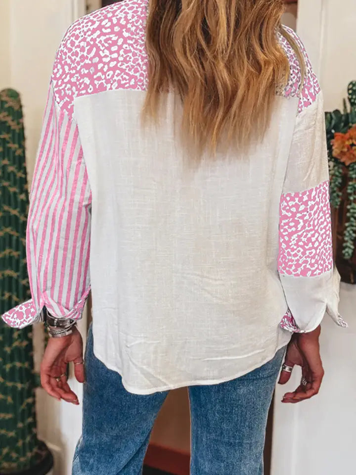 Leopard striped button down