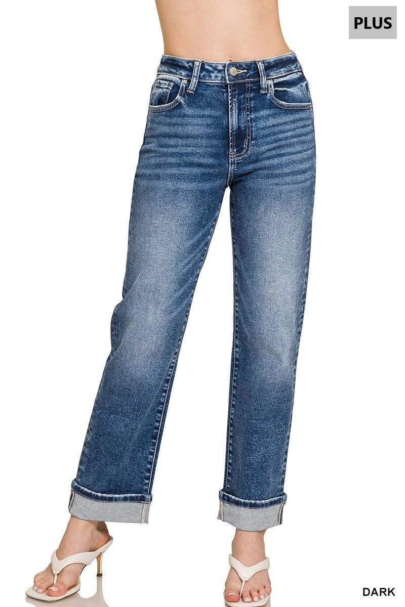 Plus Cuffed Straight Denim Pants