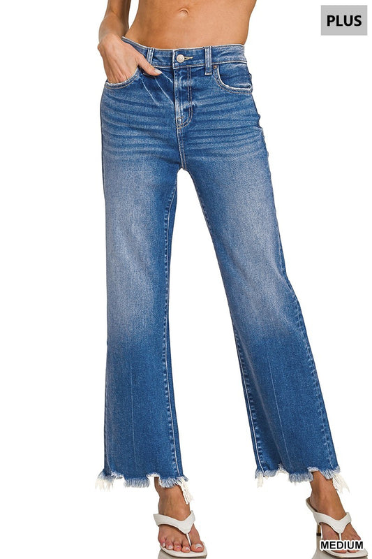 Plus Distressed Hem Denim Pants