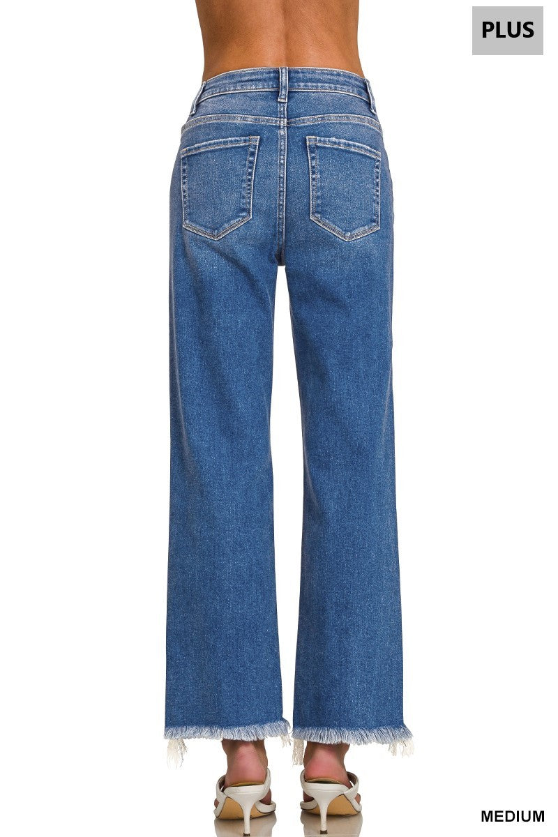 Plus Distressed Hem Denim Pants