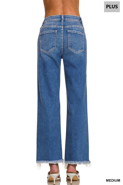 Plus Distressed Hem Denim Pants